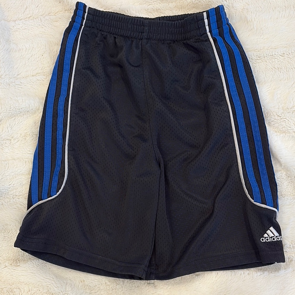 Adidas Black Shorts with Blue Stripes